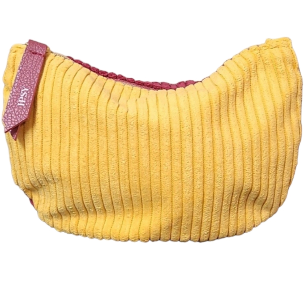 Ipsy Corduroy Makeup Bag Burgundy Yellow NWOT